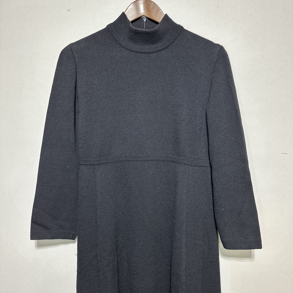 St John Collection Marie Gray Dress Womens 12 Santana Knit Mock Neck Vintage